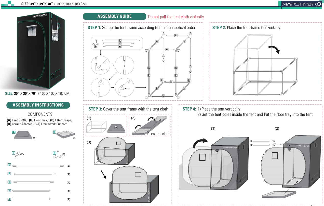 mars hydro 100x100x180 compacte kweektent indoor garden pflanzenzelt
