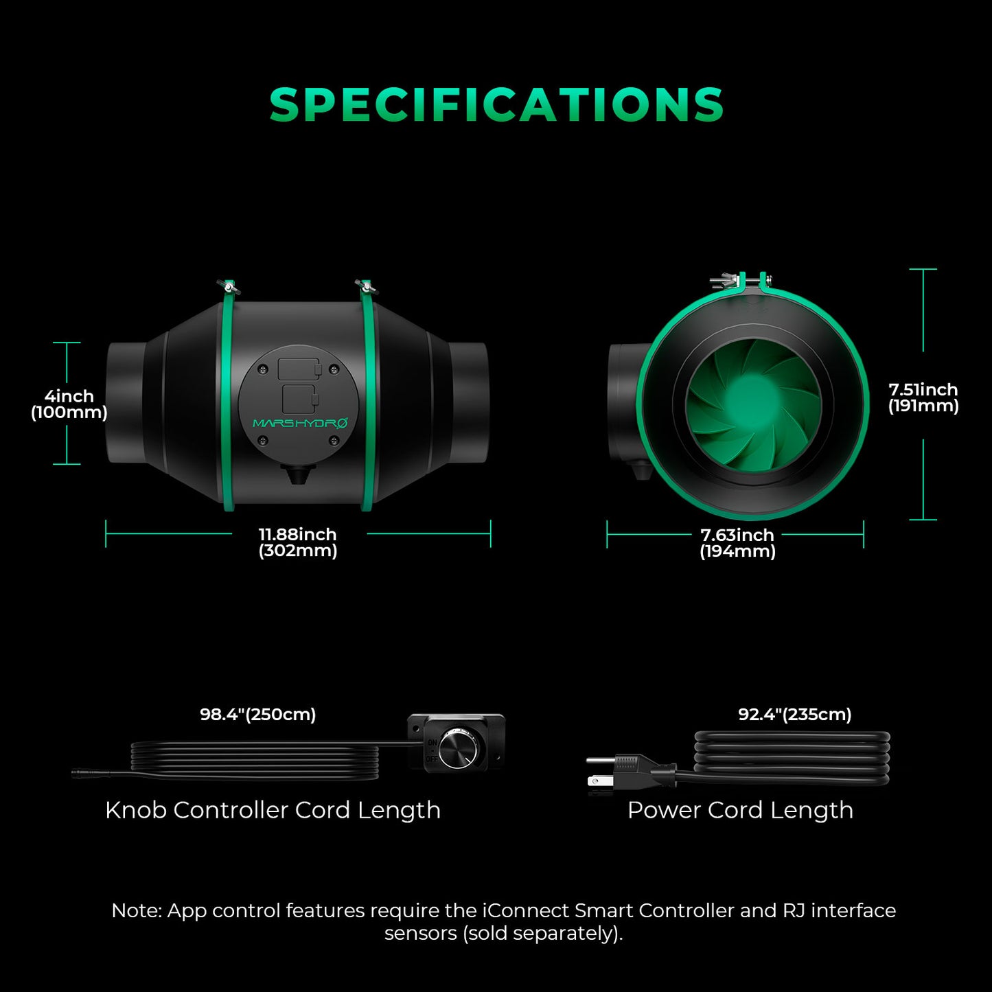 Mars Hydro iFresh 4″ (10cm) Smart Inline Duct Fan