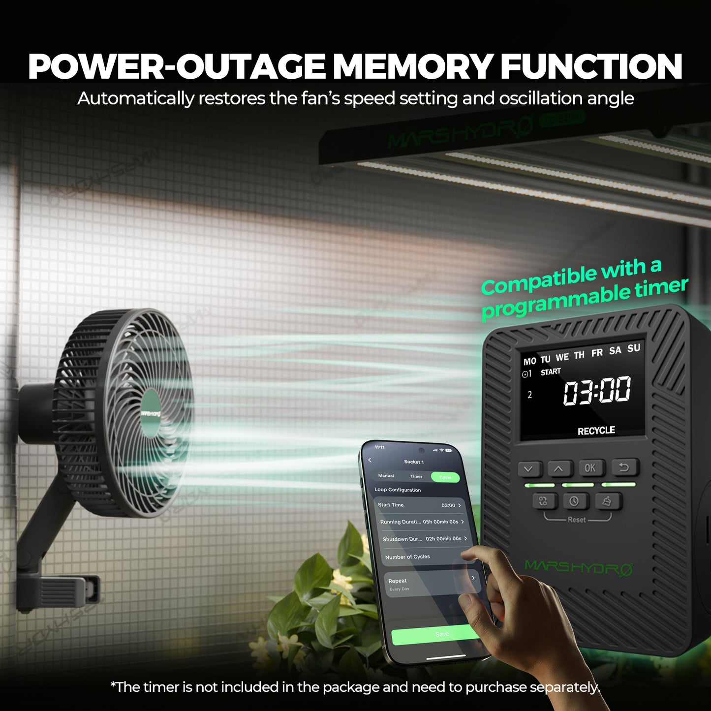Mars Hydro M6 Grow Tent Clip Fan 6 Inch Auto-Oscillating Fan