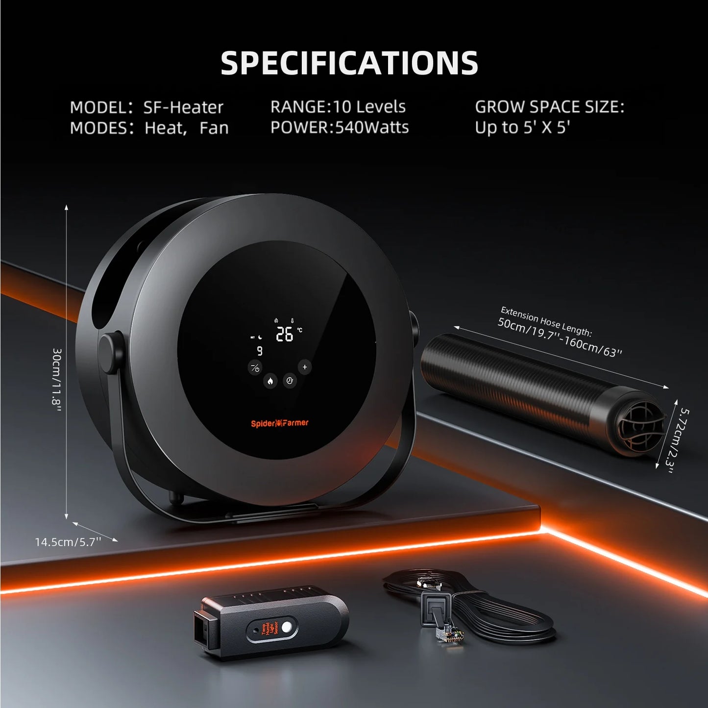 Spider Farmer 540W Slimme Binnenverwarmer | Smart Heater with PWM Control | Intelligentes Heizsystem mit PWM-Steuerung