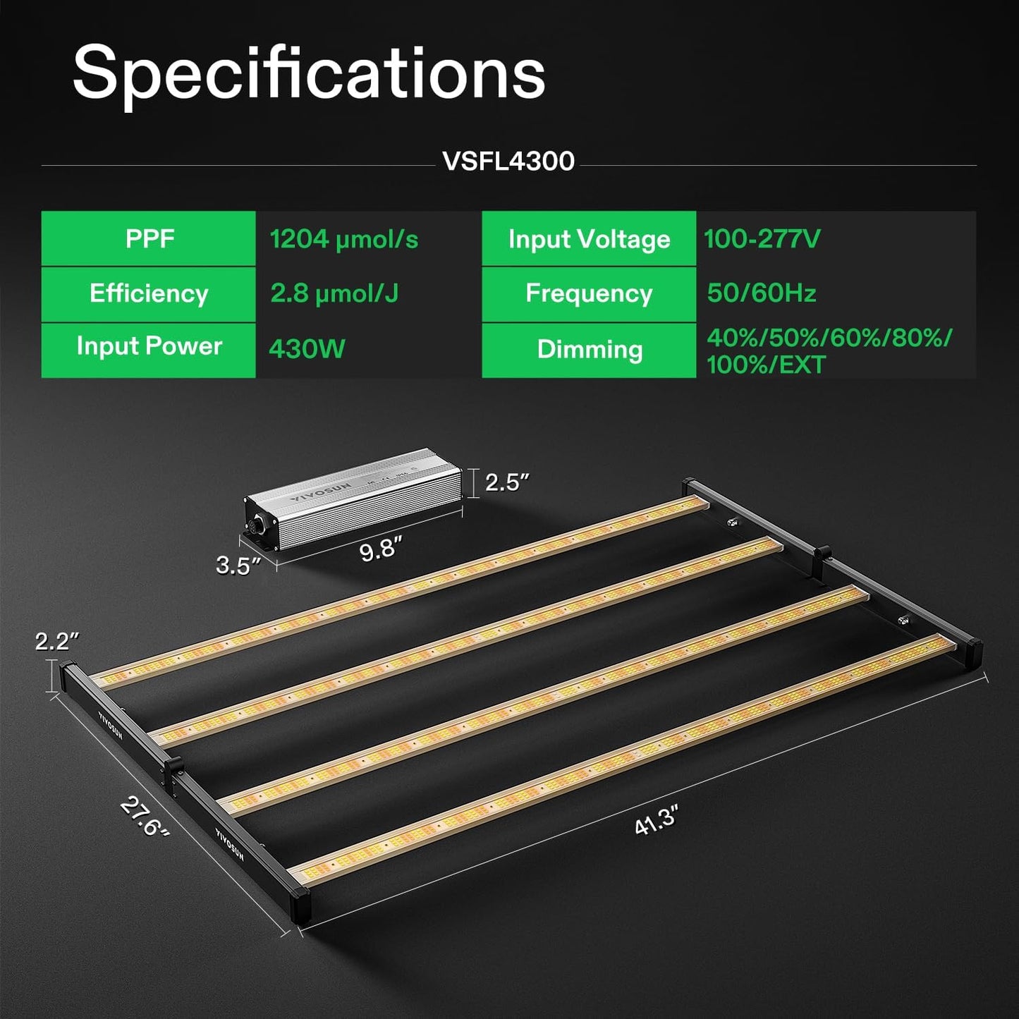 vivosun vsfl4300 led grow lamp 430w indoor plants hydroponik