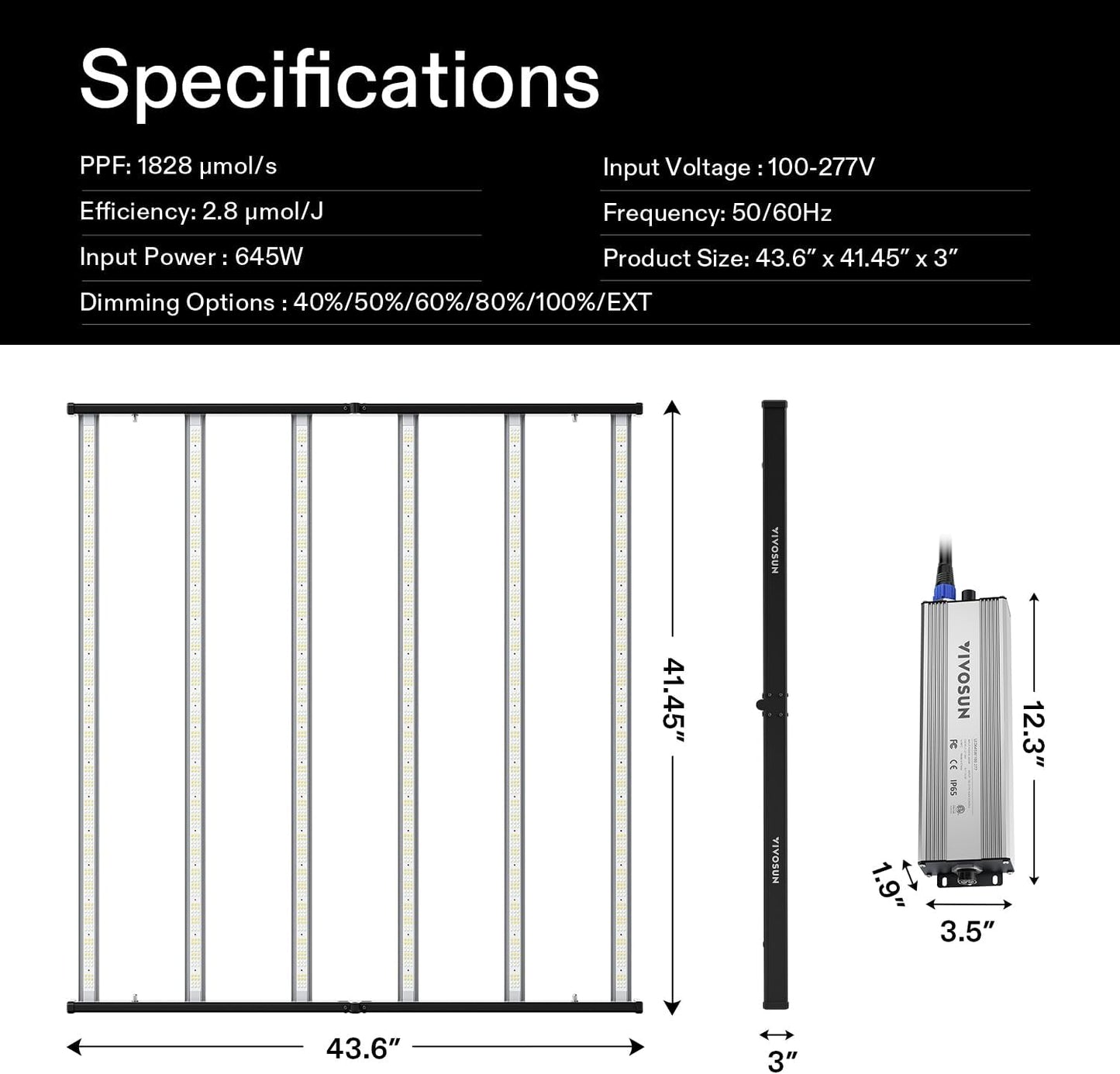 vivosun vsfl6450 slimme led kweeklamp 645w smart grow light bar