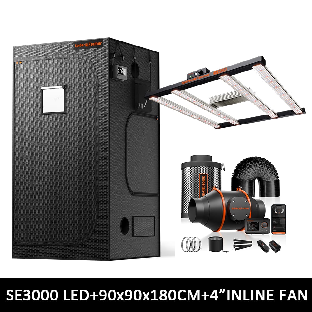 Spider Farmer SE1500 EVO Kweek Tent Kit Compleet – 70×70×160 cm Tent + 150W Full Spectrum LED + 4” Ventilatiesysteem met GGS Controller