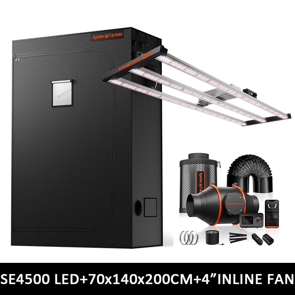 Spider Farmer SE4500 Kweek Tent Kit Compleet – 70×140×200 cm Tent + 320W Full Spectrum LED + 4” Ventilatiesysteem met GGS Controller