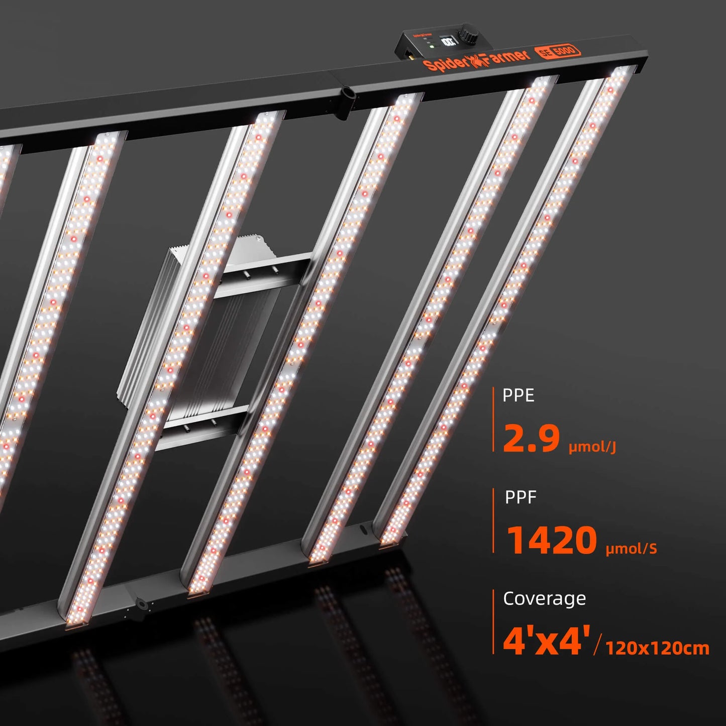 Spider Farmer SE5000 EVO Kweek Tent Kit Compleet – 120×120×200 cm Tent + 480W Full Spectrum LED + Nieuw 6” Ventilatiesysteem met GGS Controller