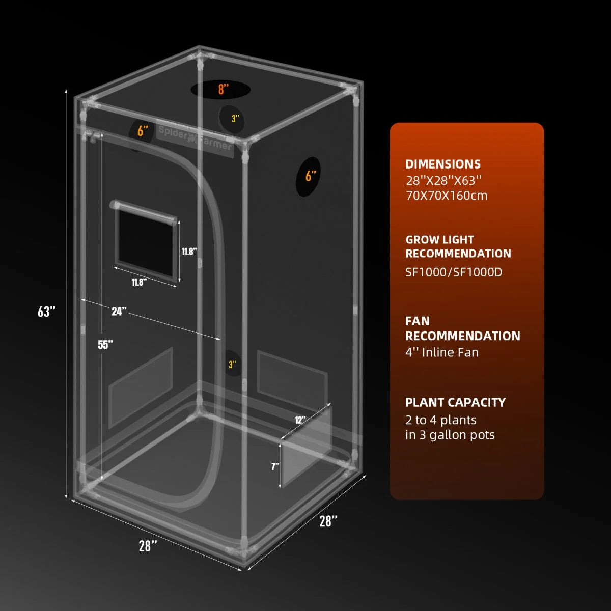 Spider Farmer SF1000EVO Kweek Tent Kit Compleet 70x70x160 100W 3.14 umol/J Speed Controller/Smart Monitor Grow Kit