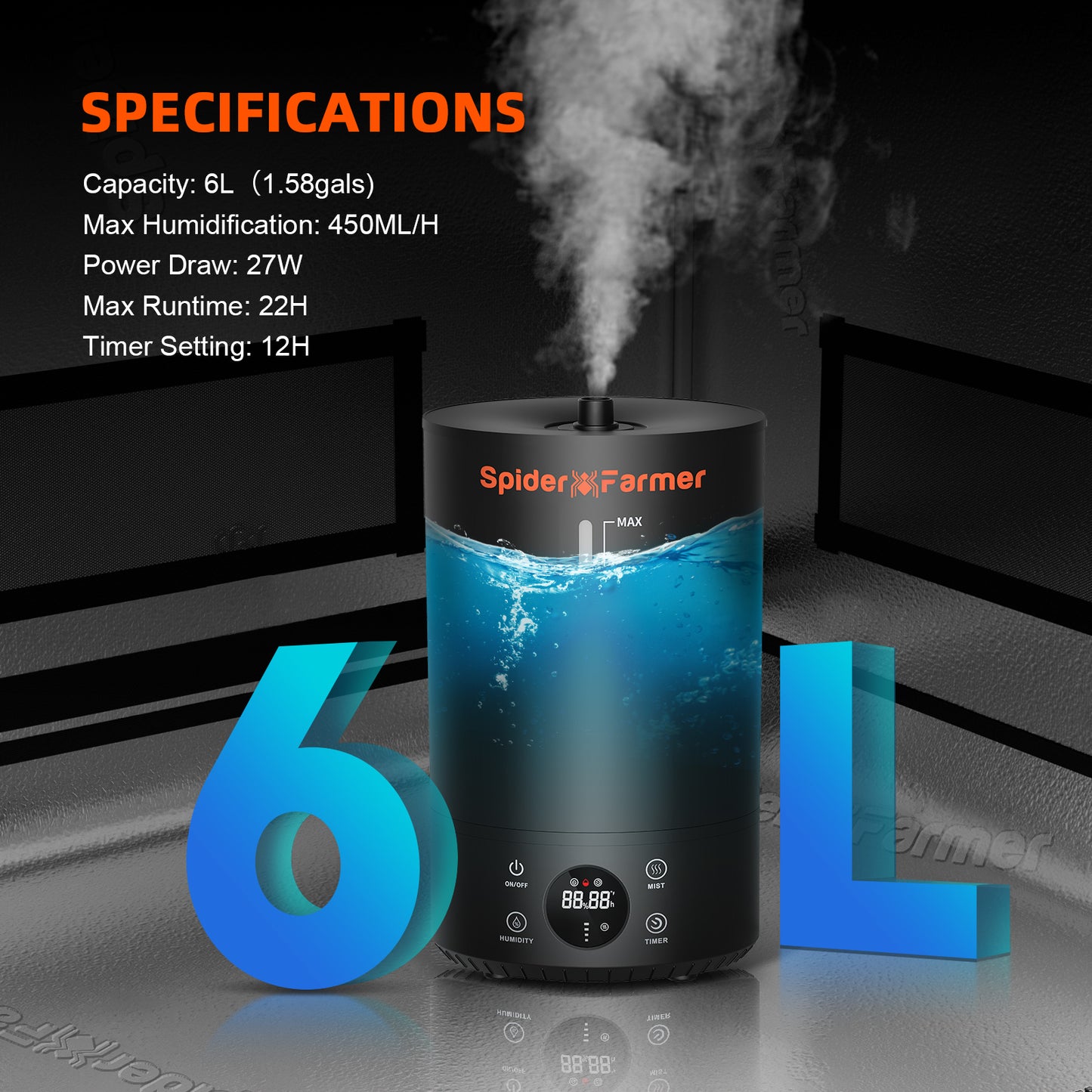 Spider Farmer 6L Cool Mist luftfugter til planter
