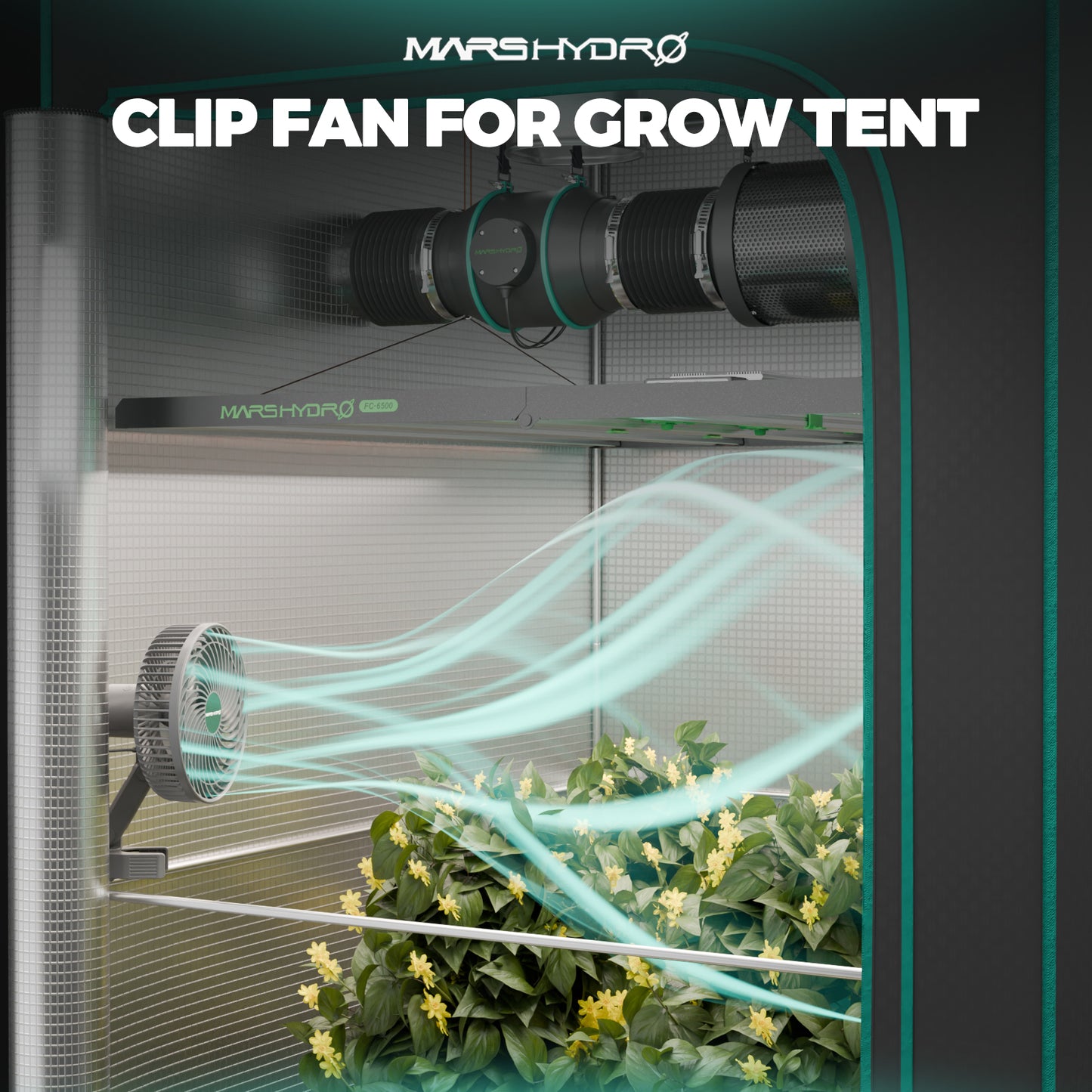 Mars Hydro M6 Grow Tent Clip Fan 6 Inch Auto-Oscillating Fan