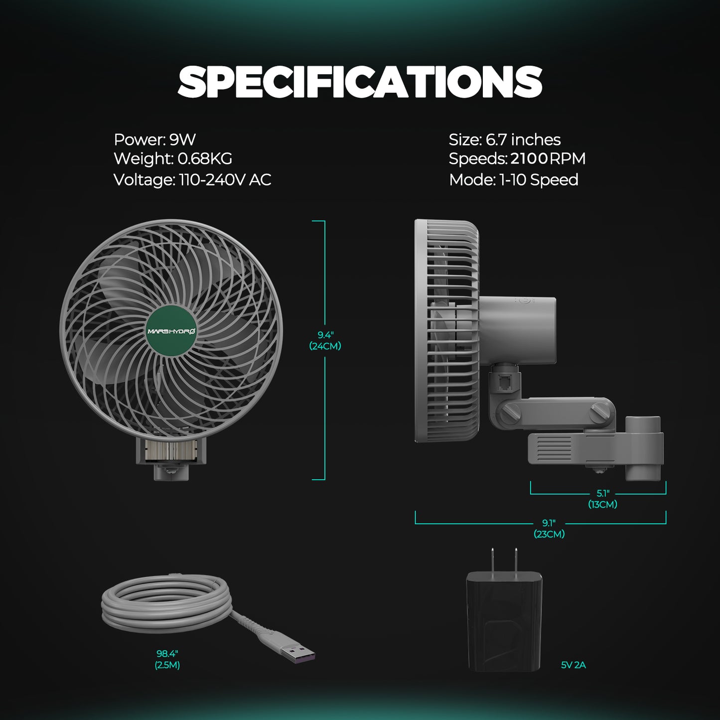 Mars Hydro M6 Grow Tent Clip Fan 6 Inch Auto-Oscillating Fan