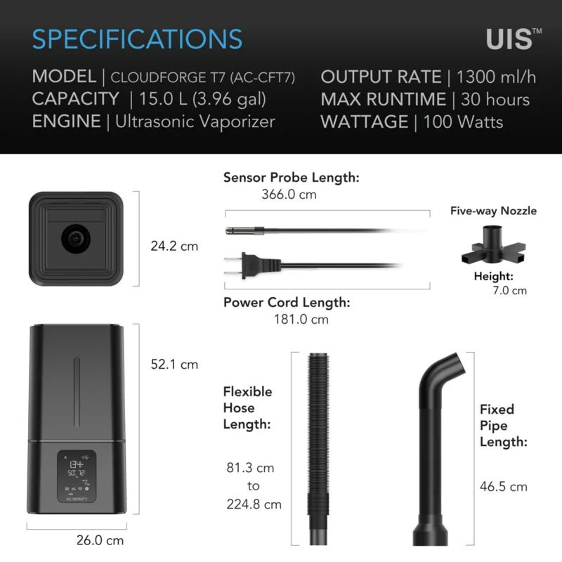 ac infinity cloudforge t7 slimme luchtbevochtiger humidifier hydroponics luftbefeuchter