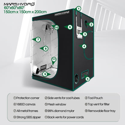 mars hydro 150x150x200 complete grow tent hydroponische teelt pflanzenzelt