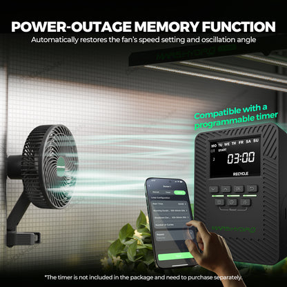 Mars Hydro M6 Grow Tent Clip Fan 6 Inch Auto-Oscillating Fan