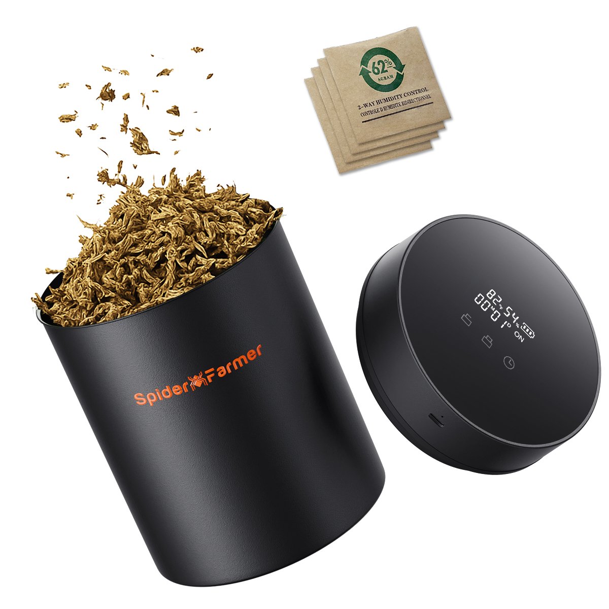 spider farmer smart jar auto-cure pot – vacuüm bewaarpot 2L – Feuchtigkeitskontrollglas Smart