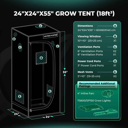 Mars Hydro TS600 LED Complete Kweektent Kit 60×60×140 cm – Full Spectrum Grow Set met iFresh Smart Ventilatie