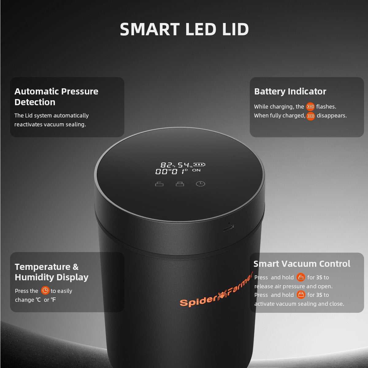 smart jar met digitaal display – spider farmer humidity jar – Intelligentes Vakuumglas