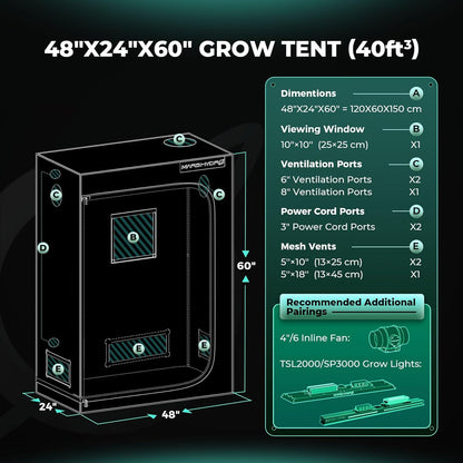 mars hydro 120x60x150 compact hydroponics grow tent indoor plants smart grow