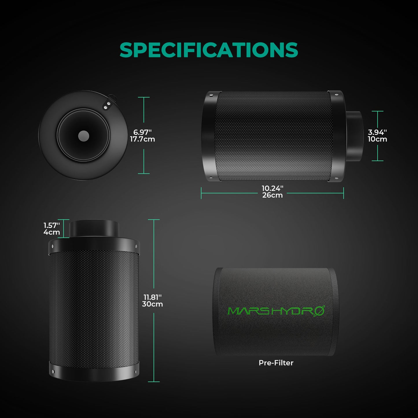 mars hydro 4 inch carbon filter refillable luchtfilter indoor grow tent