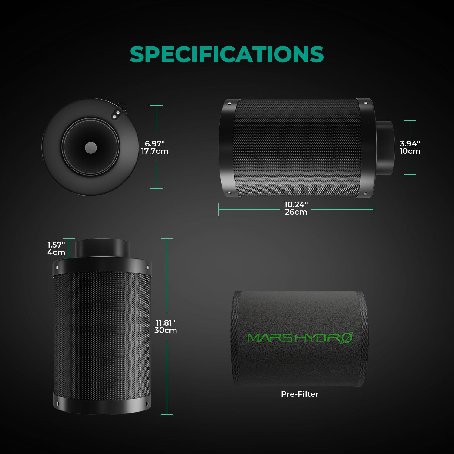 mars hydro 4 inch carbon filter refillable luchtfilter indoor grow tent
