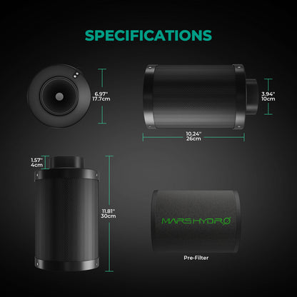 mars hydro 4 inch carbon filter refillable luchtfilter indoor grow tent