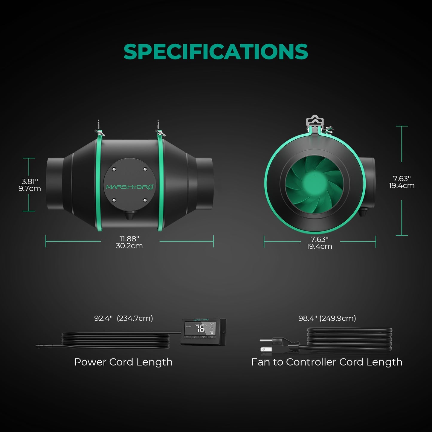 Mars Hydro thermostaatgestuurde inline fan | Thermostat controlled inline fan | Thermostatgesteuerter Inline Ventilator