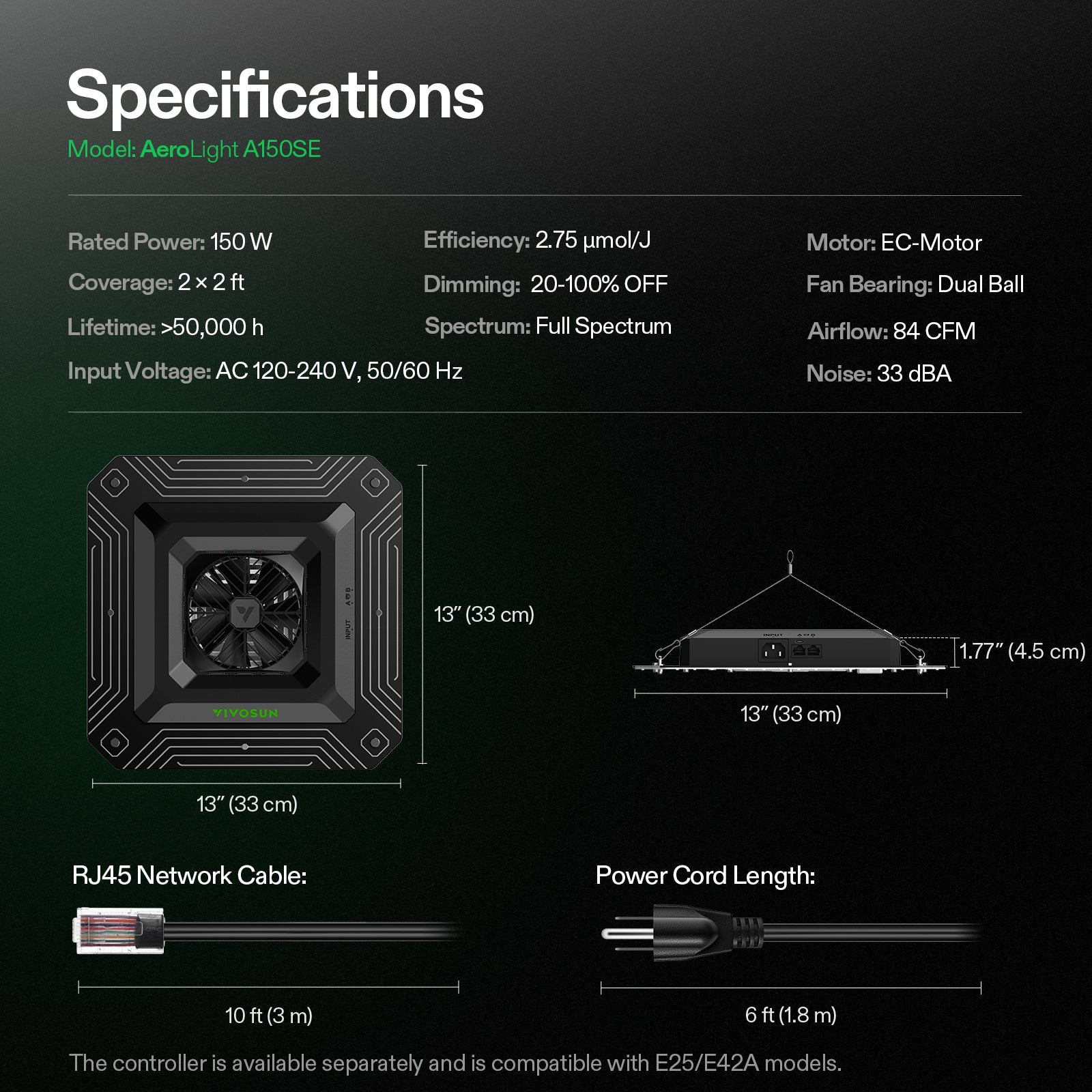 vivosun aerolight a150se led grow light 150w indoor plants kweeklamp