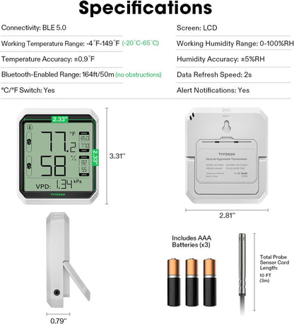 vivosun aerolab thb1s slimme hygrometer indoor thermometer smart sensor pflanzen