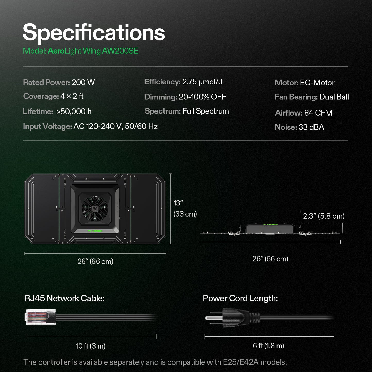 vivosun aerolight wing aw200se led kweeklamp 200w smart grow light bar pflanzenlicht