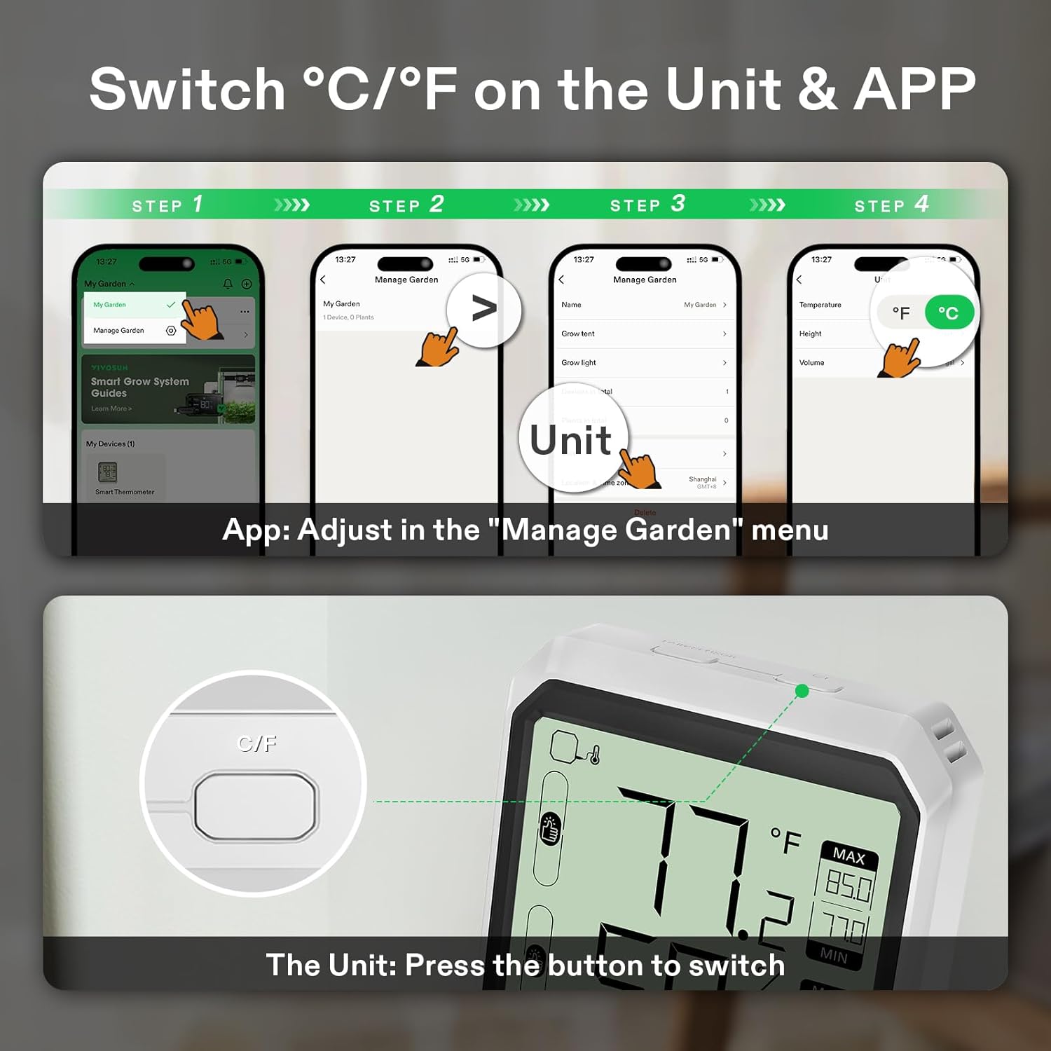 vivosun aerolab thb1s slimme thermometer hygrometer voor planten smart indoor zelt