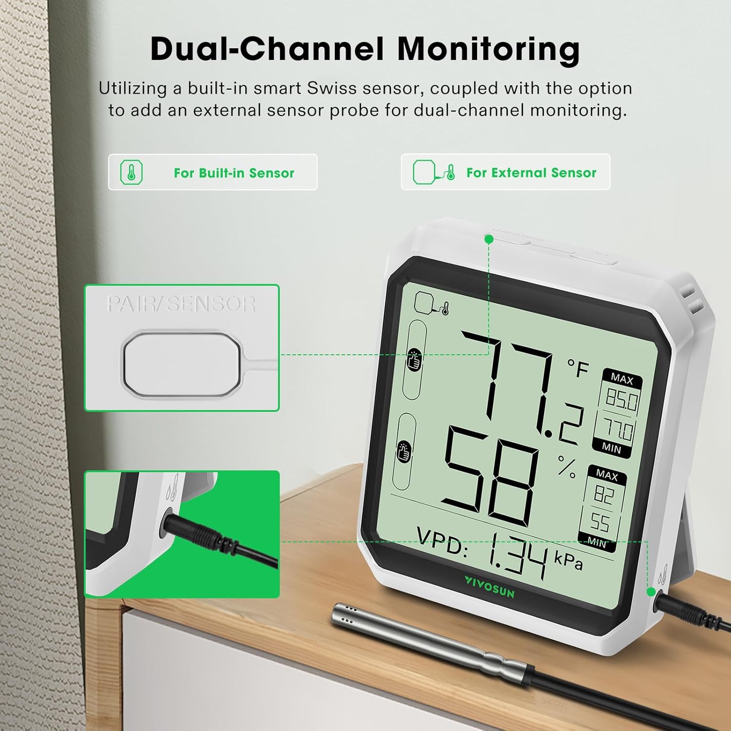 vivosun aerolab thb1s smart indoor hygrometer thermometer slimme sensor für pflanzen