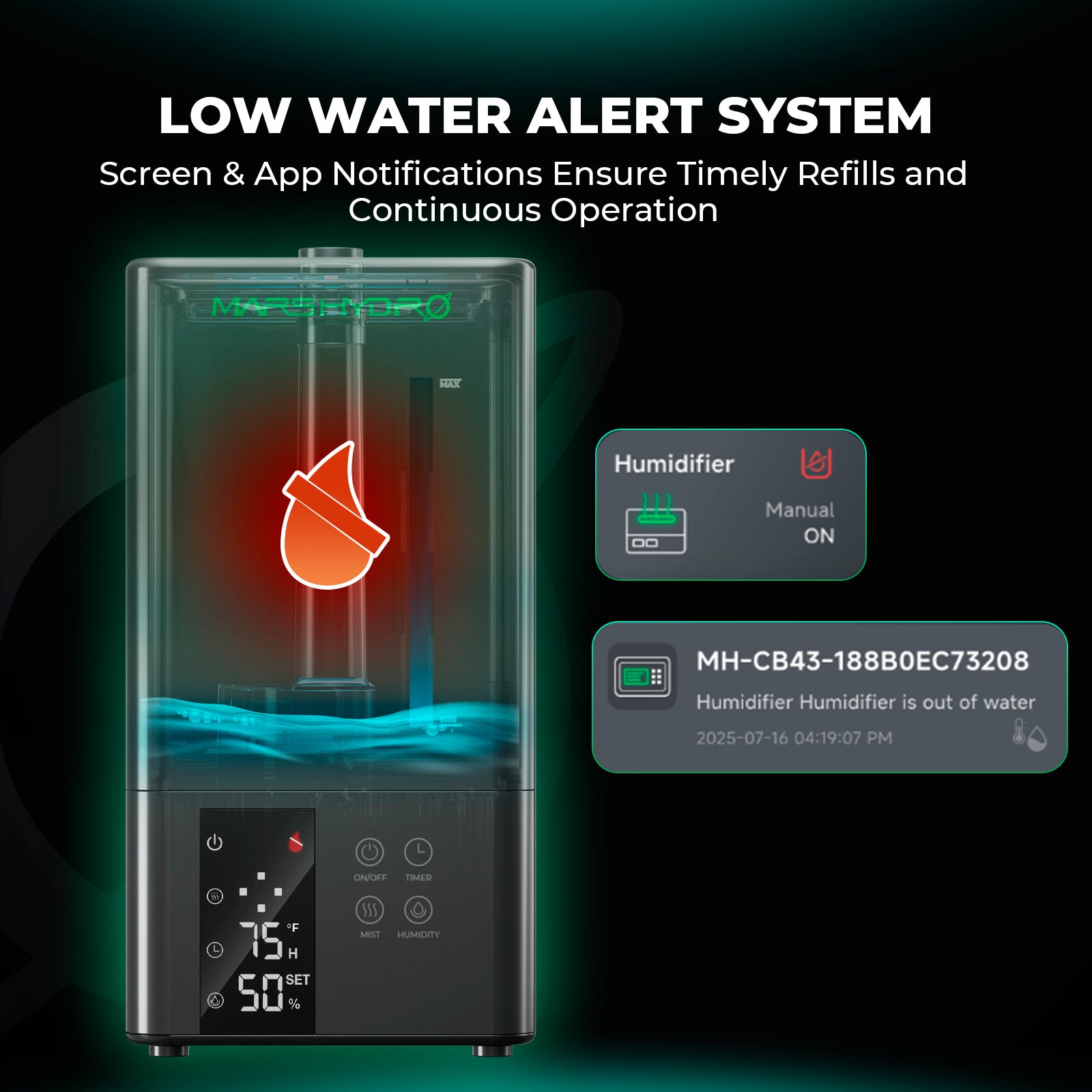 Mars Hydro 6 liter humidifier met lange slang en nozzle voor gerichte nevelverdeling, smart grow tent humidifier system