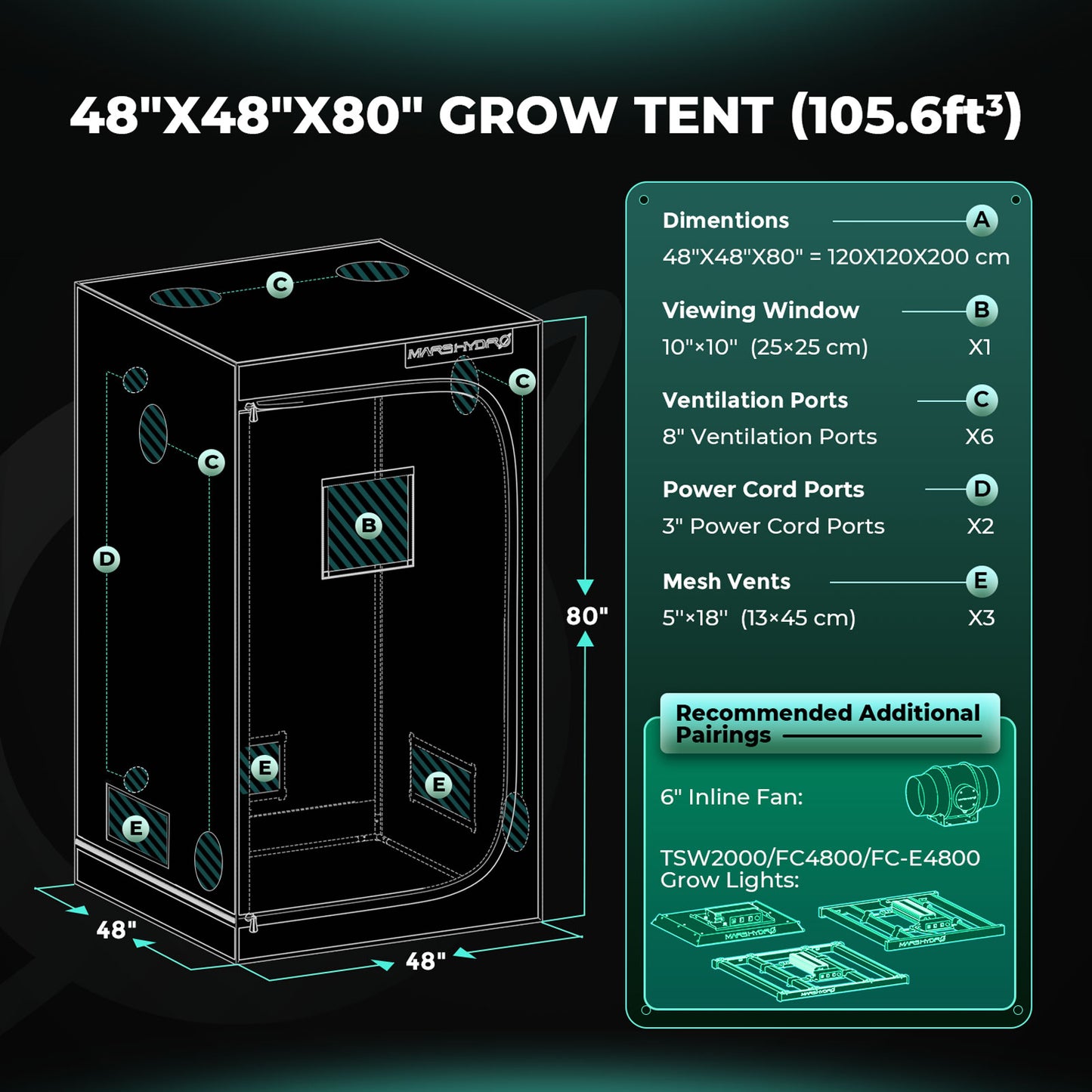 mars hydro fc4800 evo complete grow tent kit 120x120 cm led kweeklamp