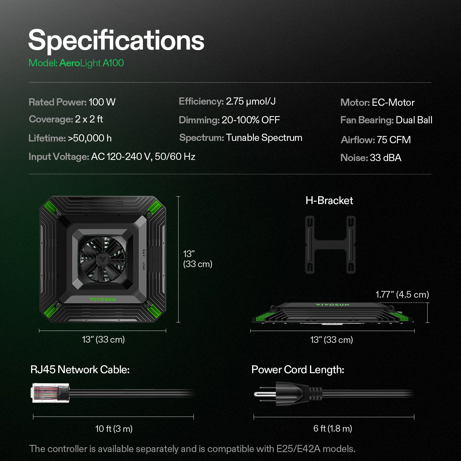 vivosun aerolight a100 led kweeklamp 100w smart grow light bar pflanzenlicht