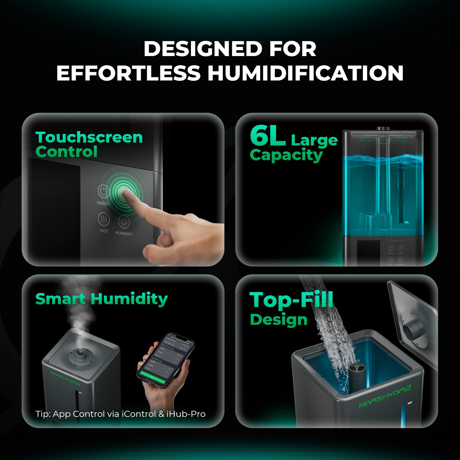 6 liter cool mist humidifier voor indoor kweekruimte met WiFi bediening, grow tent humidity control system, Luftbefeuchter für Indoor Grow 150x150 cm