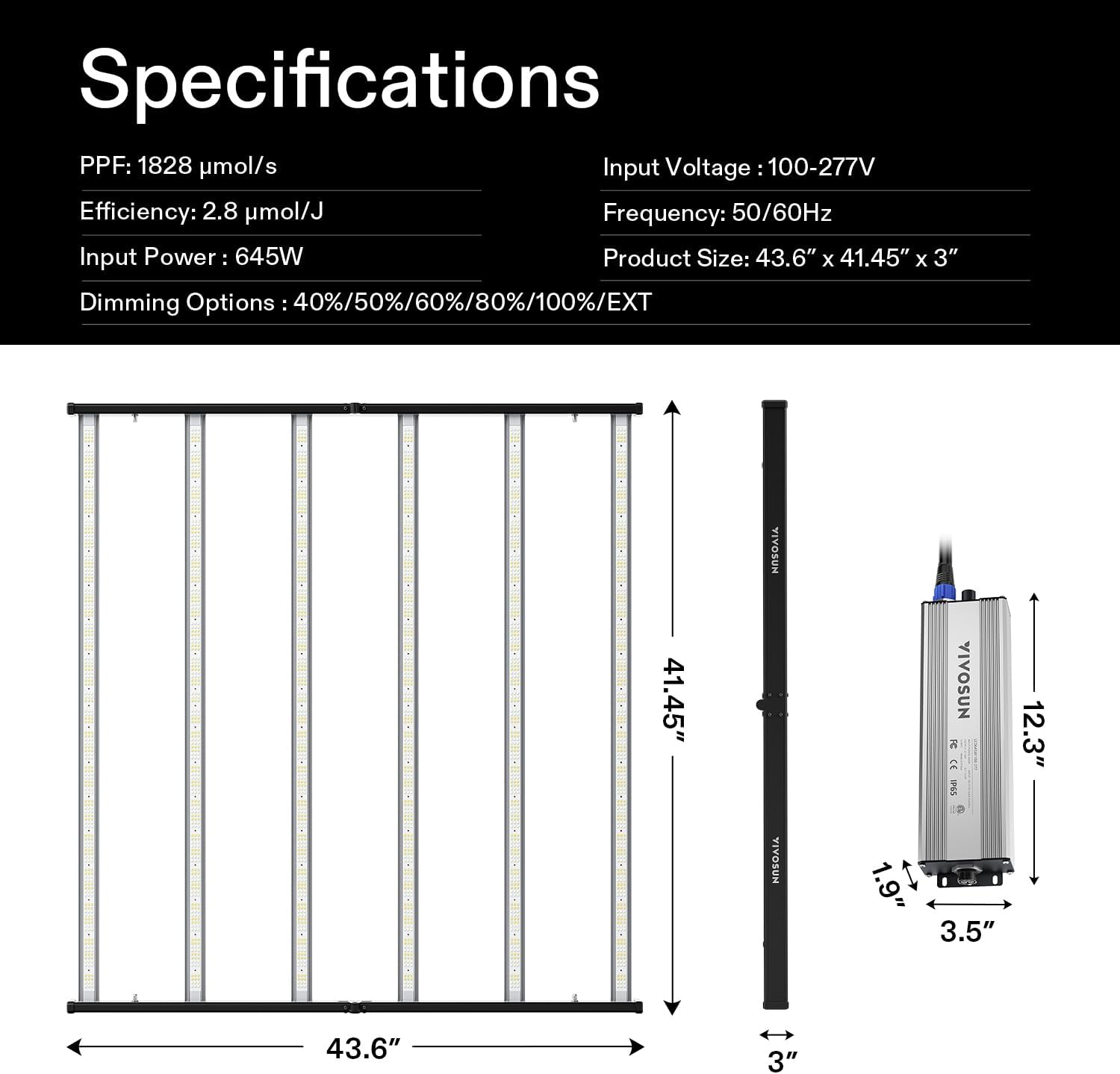 vivosun vsfl6450 slimme led kweeklamp 645w smart grow light bar