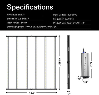 vivosun vsfl6450 slimme led kweeklamp 645w smart grow light bar
