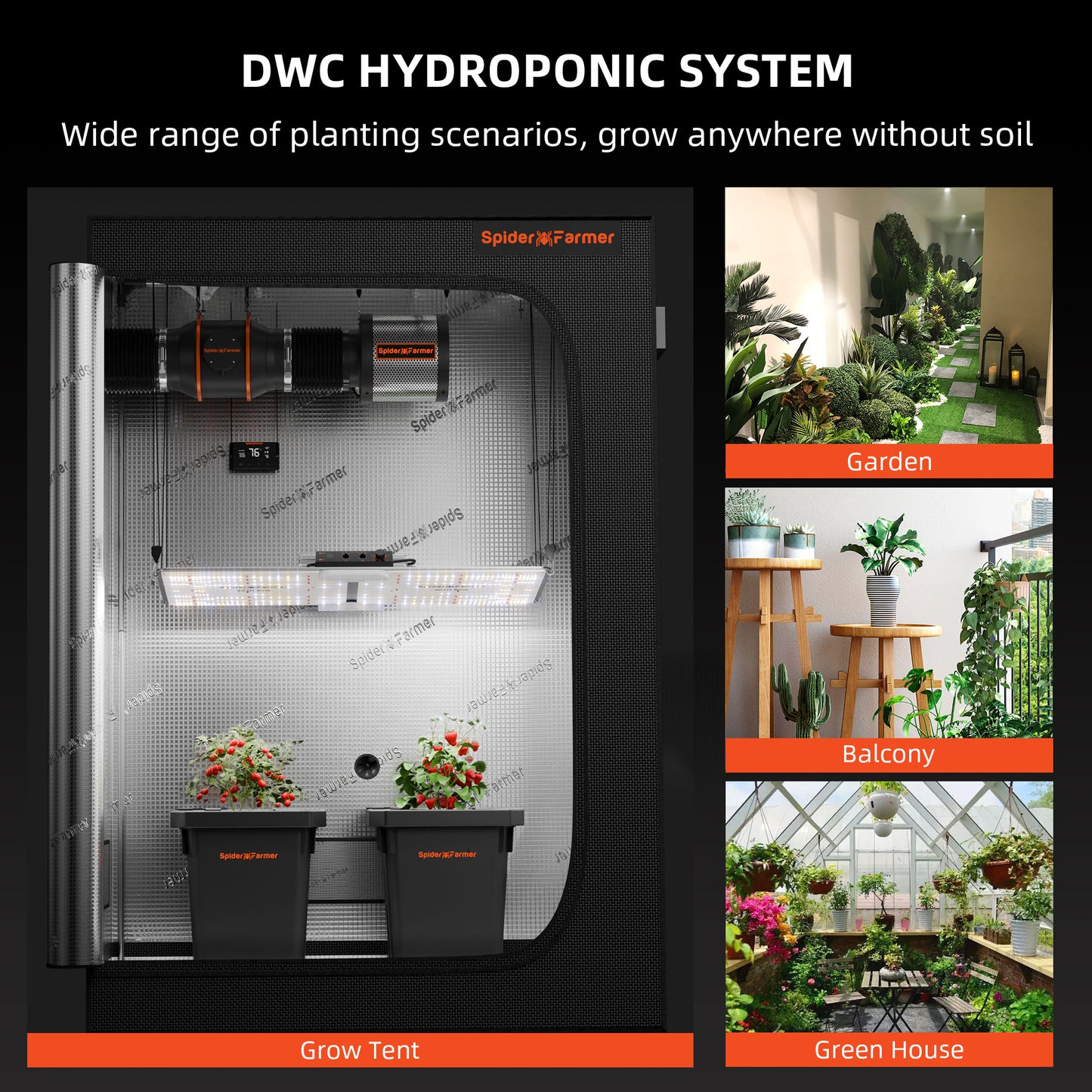 Spider Farmer DWC Hydroponics System med Top Drip Kit - 7 gallon 2 emner