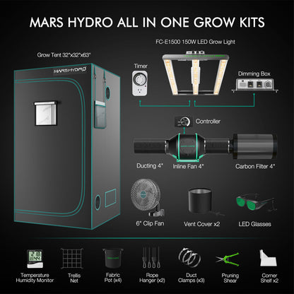 mars hydro fce1500 grow tent kit met ventilatie hydroponics pflanzenzelt