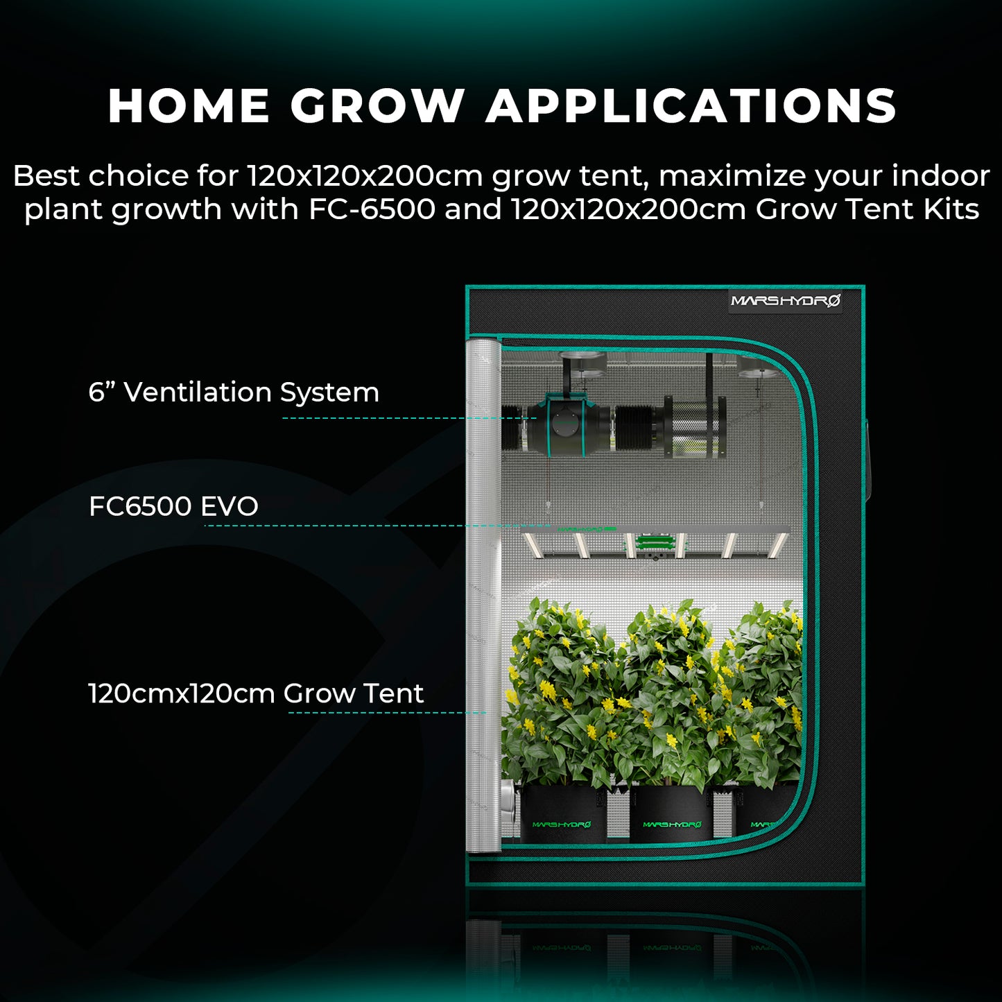 mars hydro fc6500 evo dimbare led verlichting indoor plants smart grow zelt