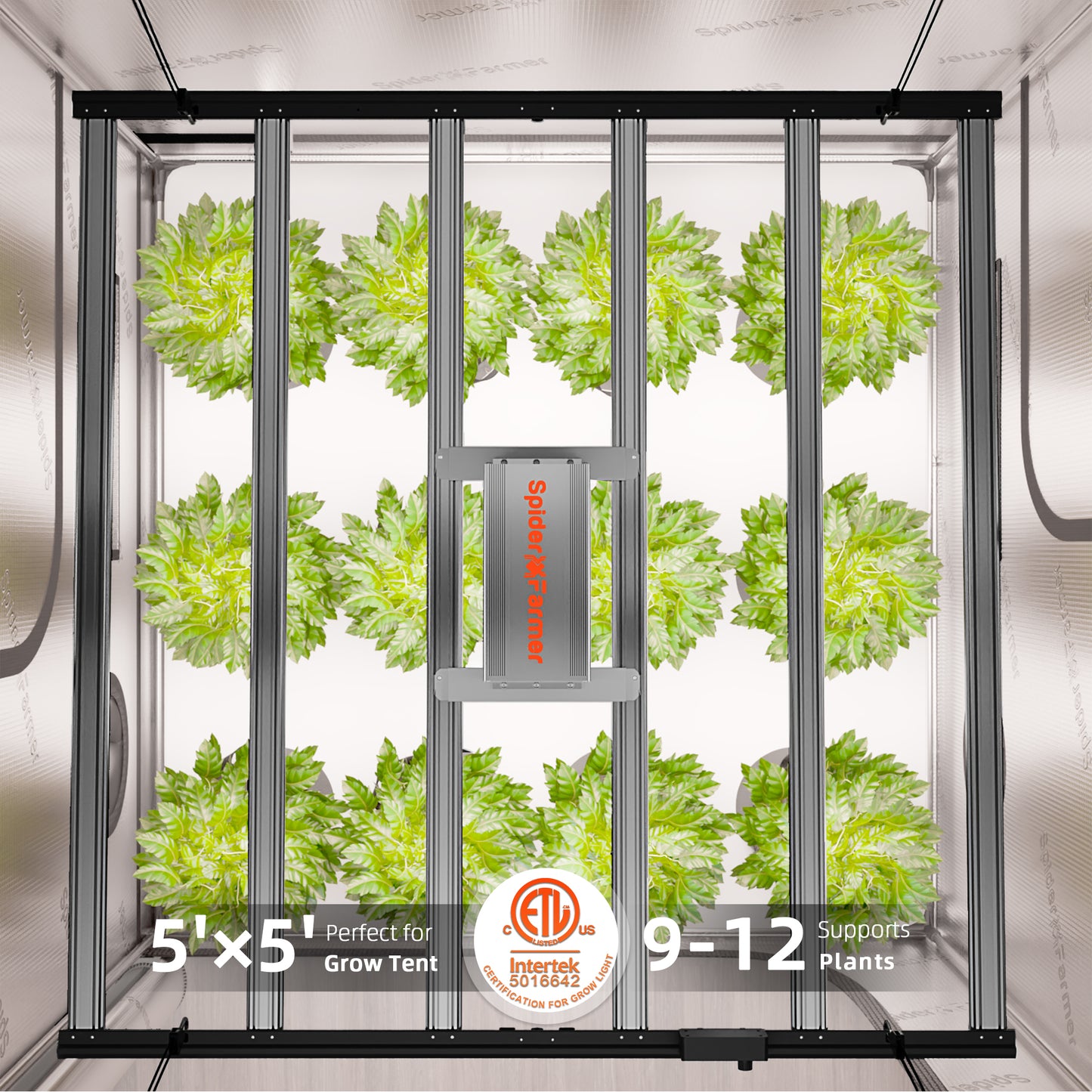 4x4 grow tent LED light 480W met 2.85 µmol/J efficiëntie und Smart App Steuerung