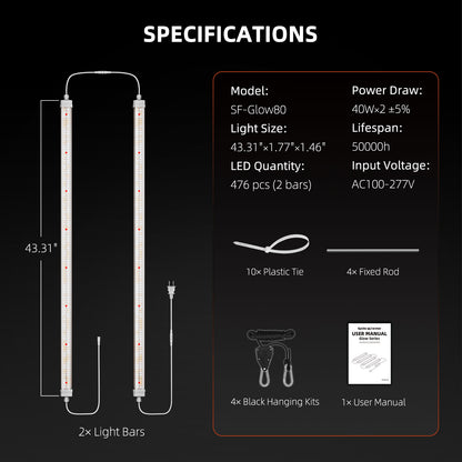 Spider Farmer Glow80 IP65 LED grow bar for indoor gardening and humidity resistant grow rooms