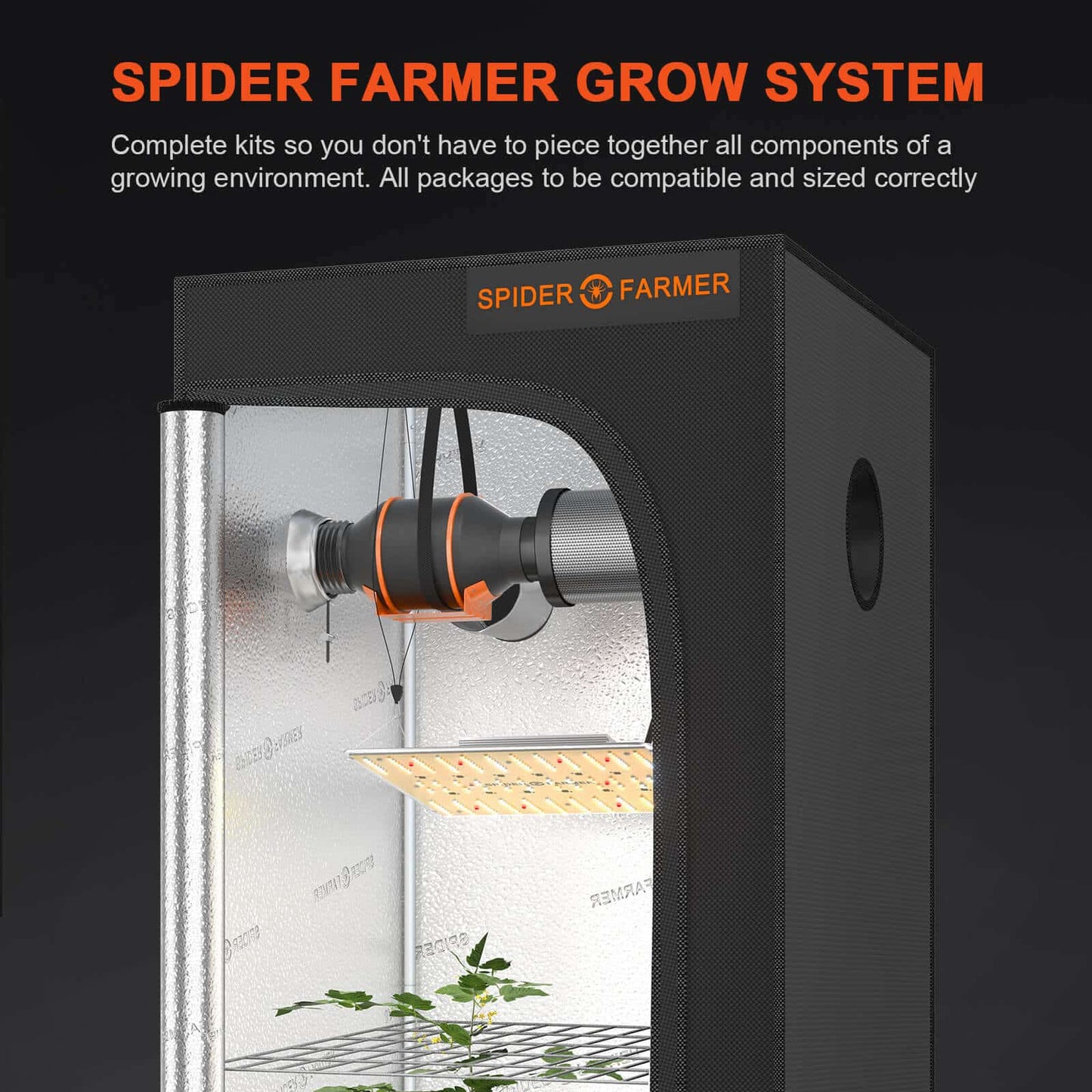 Spider Farmer Growers Kit SF1000D Full Grow 60x60x140cm med hastighetskontroll