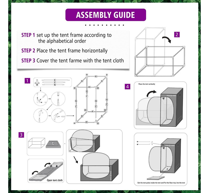 spider farmer 120x120x200cm lichtdichte kweektent full spectrum indoor plants