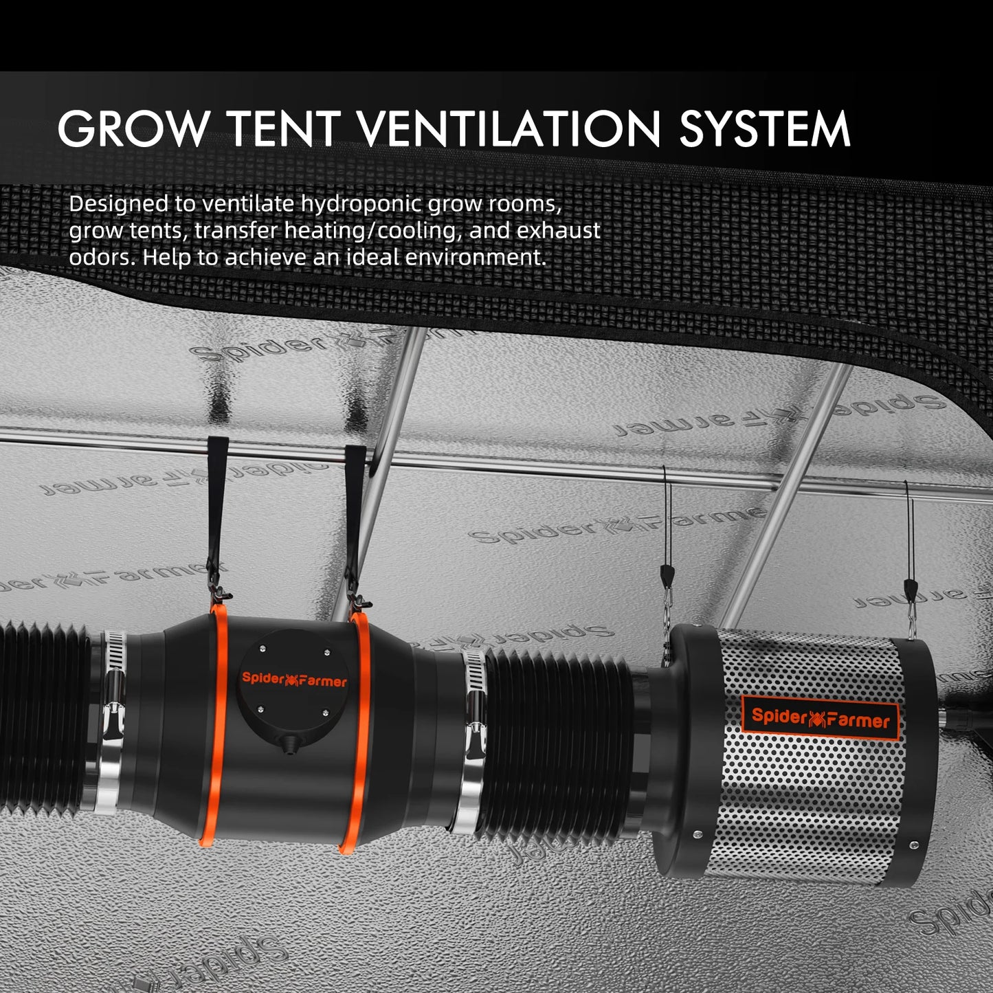 Spider Farmer 6-tommer/15 cmØ Ventilationssæt Inklusiv Smart Monitor