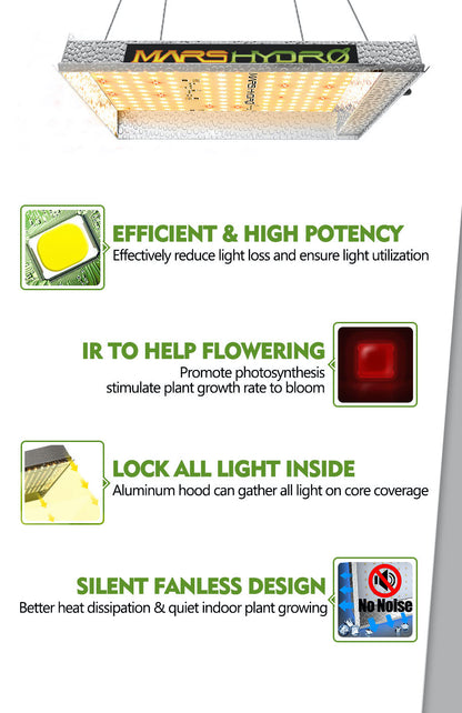 mars hydro ts1000 dimbare led groeilamp indoor plants hydroponics zelt