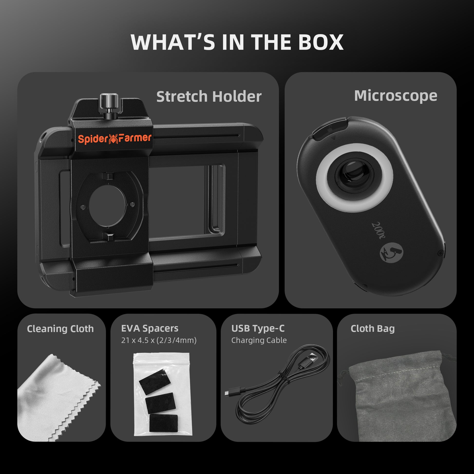 spider farmer 200x clip-on microscooplens smartphone led uv trichome hydroponics