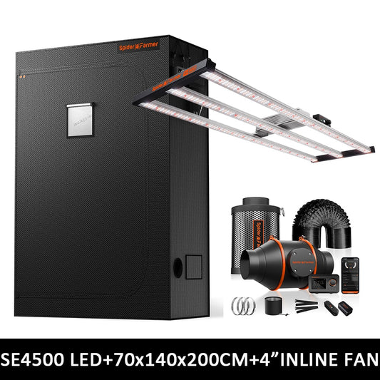 Spider Farmer SE4500 Kweek Tent Kit Compleet – 70×140×200 cm Tent + 320W Full Spectrum LED + 4” Ventilatiesysteem met GGS Controller