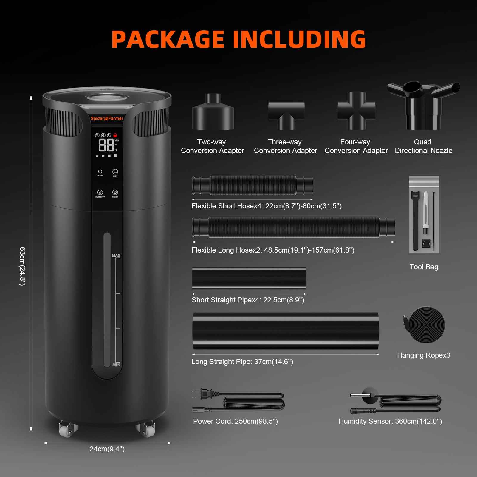 Spider Farmer 16L Ultrasone Koele Mist Luchtbevochtiger 1400ml/u – Slimme RV-Regeling met Externe Sensor voor Grote Kweektenten & Professionele Binnenkweek