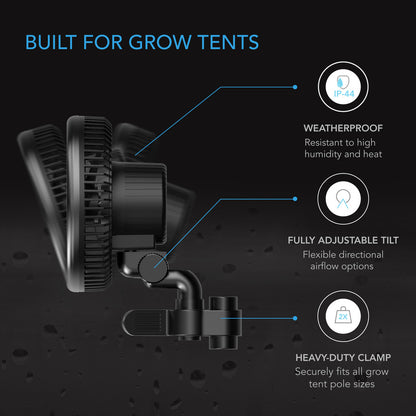 AC Infinity CLOUDRAY S6 – Grow Tent Clip Fan 150 mm met 10 Snelheden, EC-Motor, Auto Oscillation