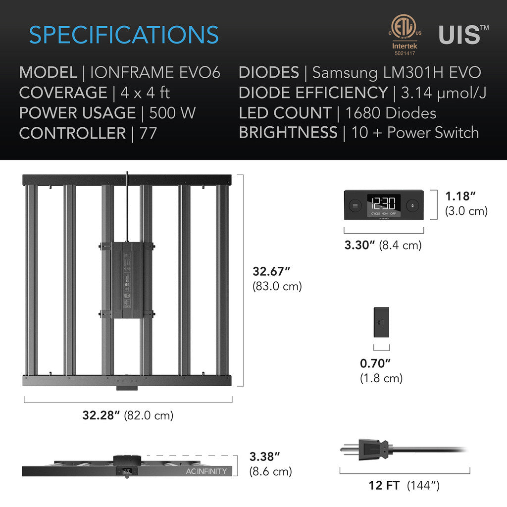 ac infinity ionframe evo6 500w led kweeklamp grow light pflanzenlampe indoor