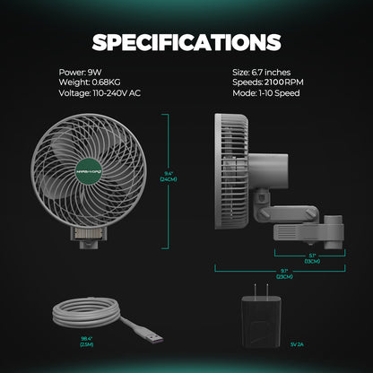 Mars Hydro M6 Grow Tent Clip Fan 6 Inch Auto-Oscillating Fan